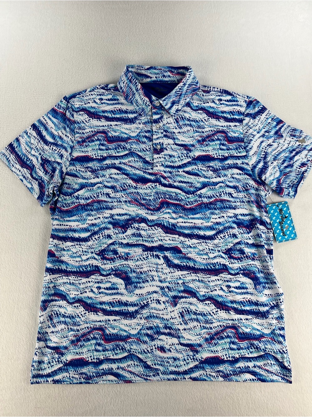 Men's Wave-Pattern Polo Shirt in Blue
